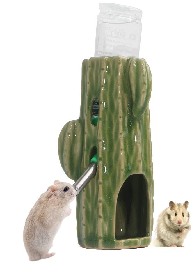 Deapeey Hamster Water Bottle, Cactus Ceramic Hamster Gerbil Water Bottle for Glass Tank, Dispenser, 80ML Bottle for Water Holder Stand with No Drip for Syrian Mice, Gerbil (Light Green) - Image 1